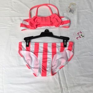 NWT GIRLS PINK/WHITE STRIPED SWIMSUIT TWO PIECE